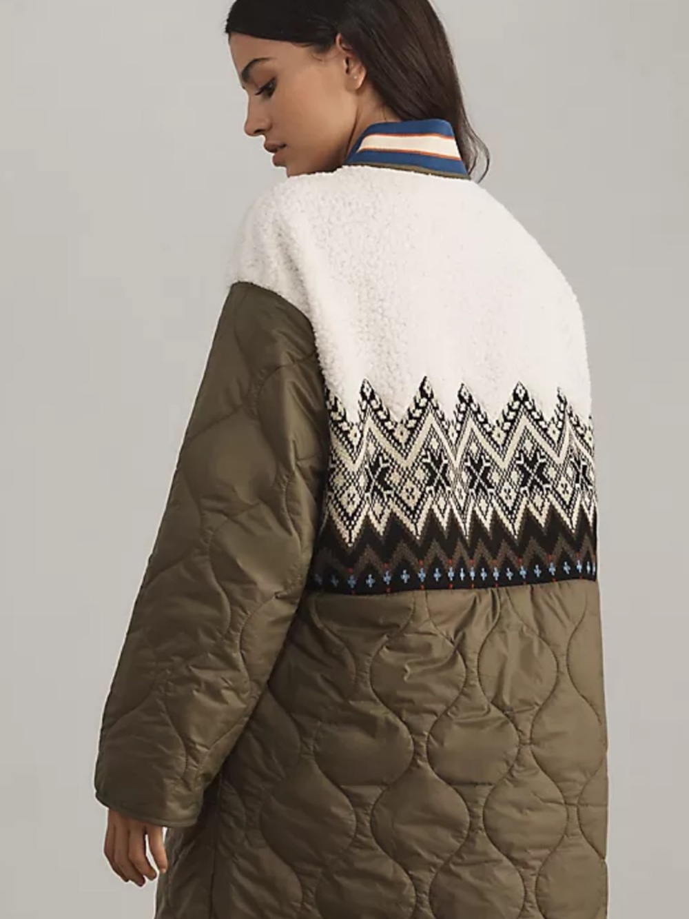 Anthropologie Quilted Fair Isle Coat in Moss Size Small New With Tags - Picture 3 of 14
